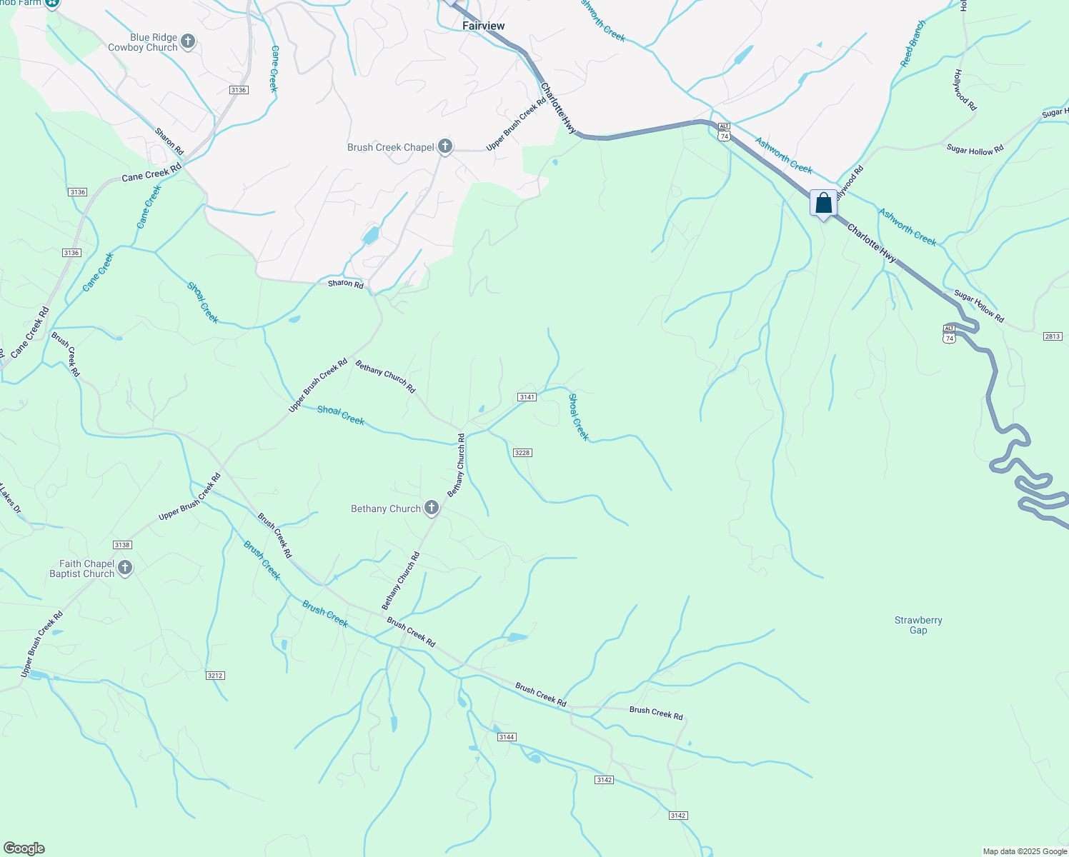 map of restaurants, bars, coffee shops, grocery stores, and more near 22 Mountain Country Acres in Fairview