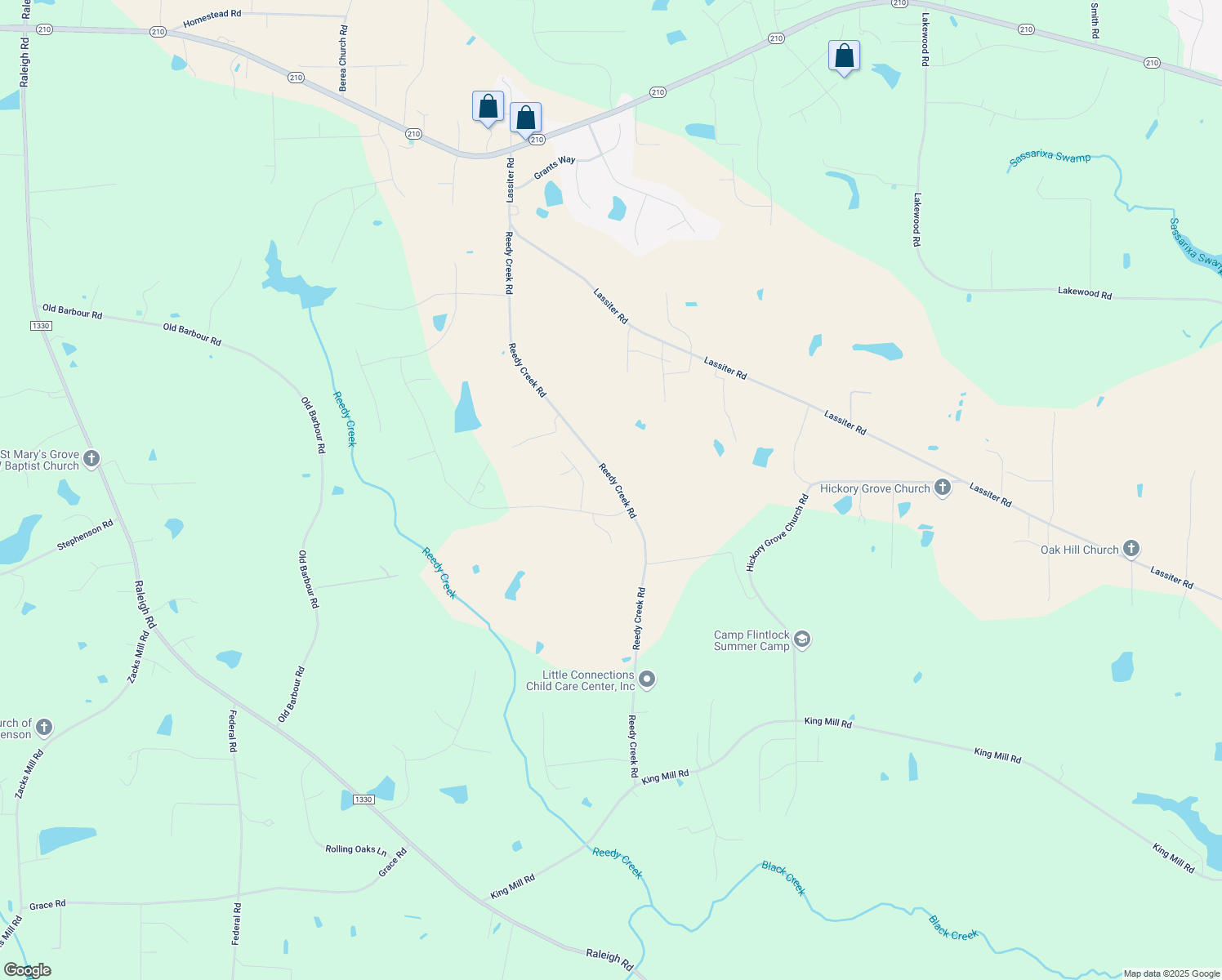 map of restaurants, bars, coffee shops, grocery stores, and more near 935 Reedy Creek Road in Four Oaks