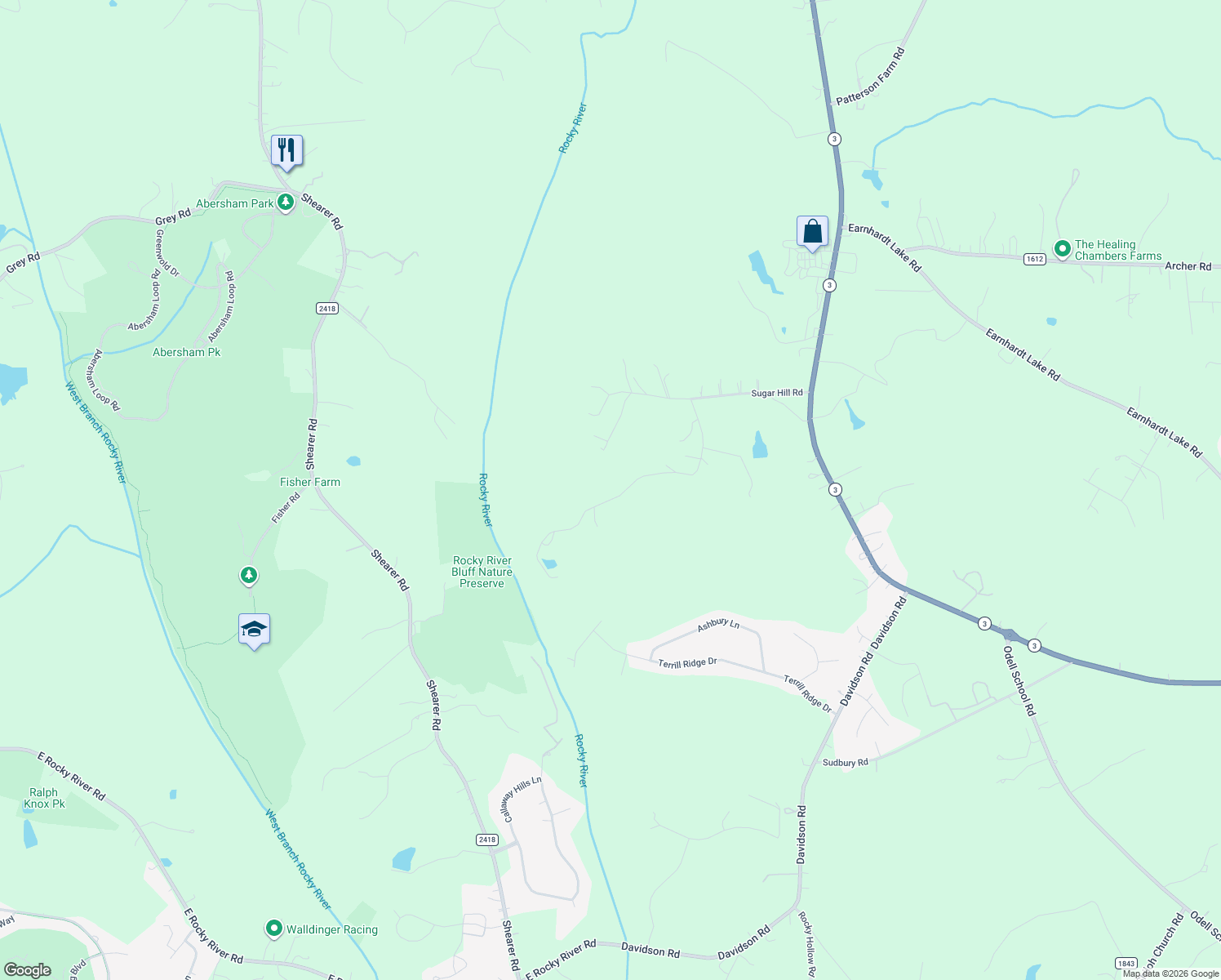 map of restaurants, bars, coffee shops, grocery stores, and more near 5729 Vinewood Road in Davidson