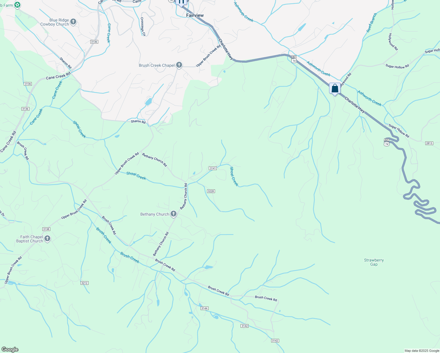 map of restaurants, bars, coffee shops, grocery stores, and more near 19 Mountain Country Acres in Fairview