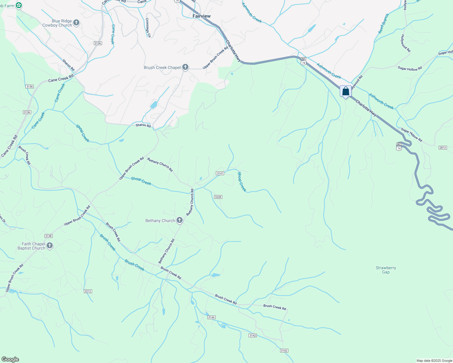 map of restaurants, bars, coffee shops, grocery stores, and more near 19 Mountain Country Acres in Fairview