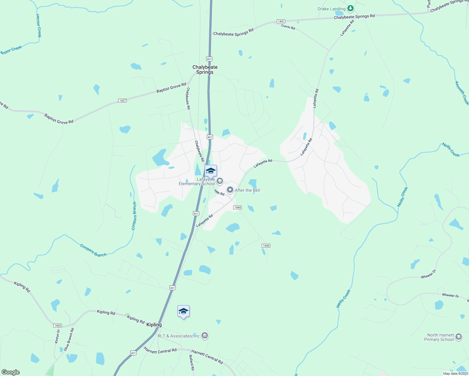 map of restaurants, bars, coffee shops, grocery stores, and more near 451 Lafayette Road in Fuquay Varina