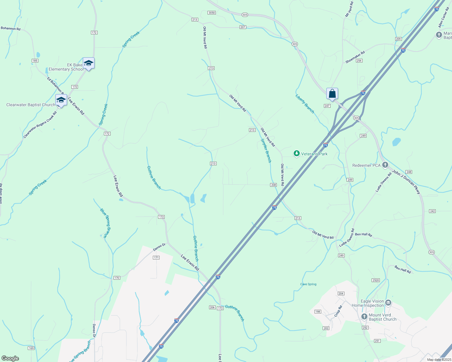 map of restaurants, bars, coffee shops, grocery stores, and more near 204 County Road 208 in Athens
