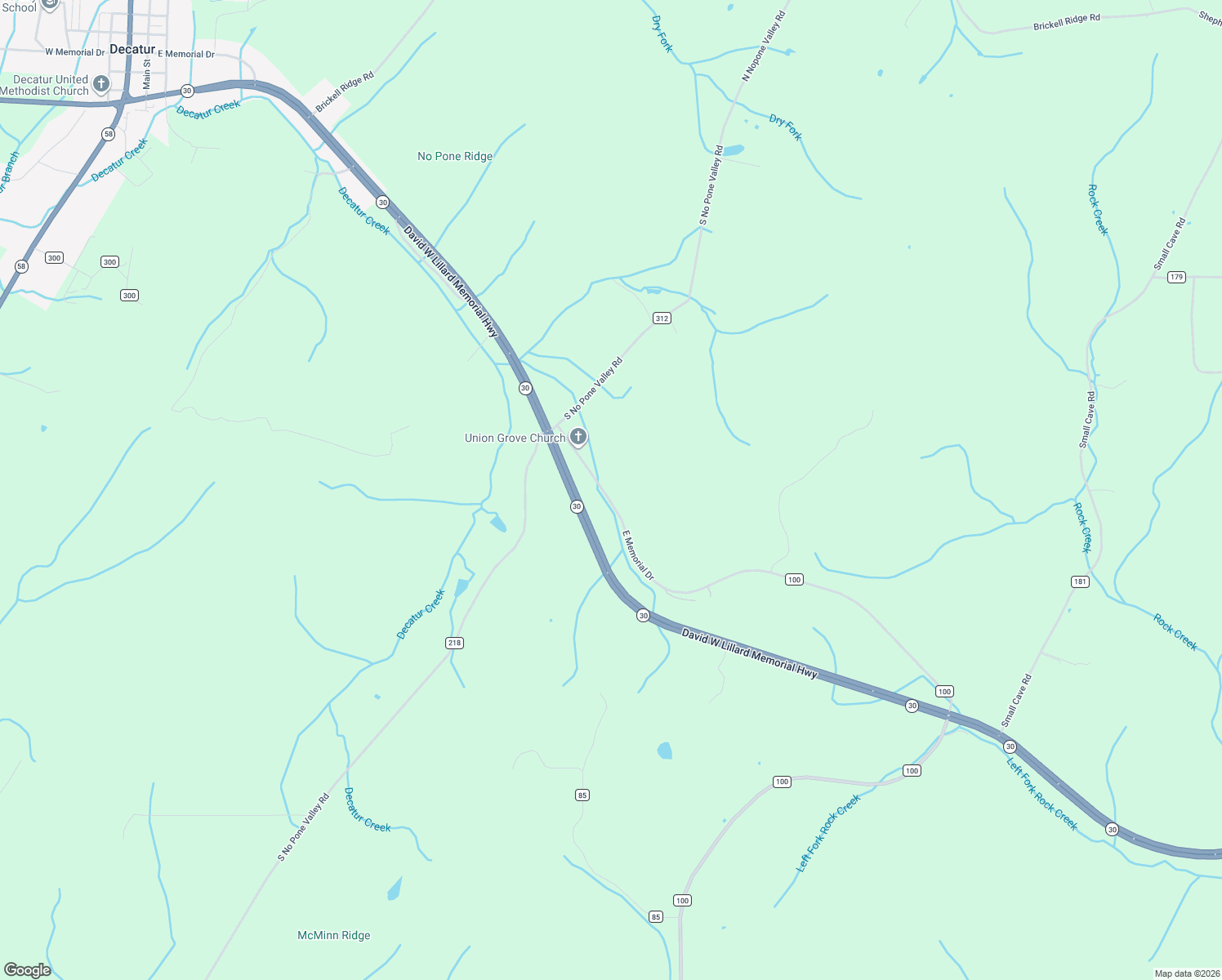 map of restaurants, bars, coffee shops, grocery stores, and more near 7901 Old Highway 30 East in Decatur