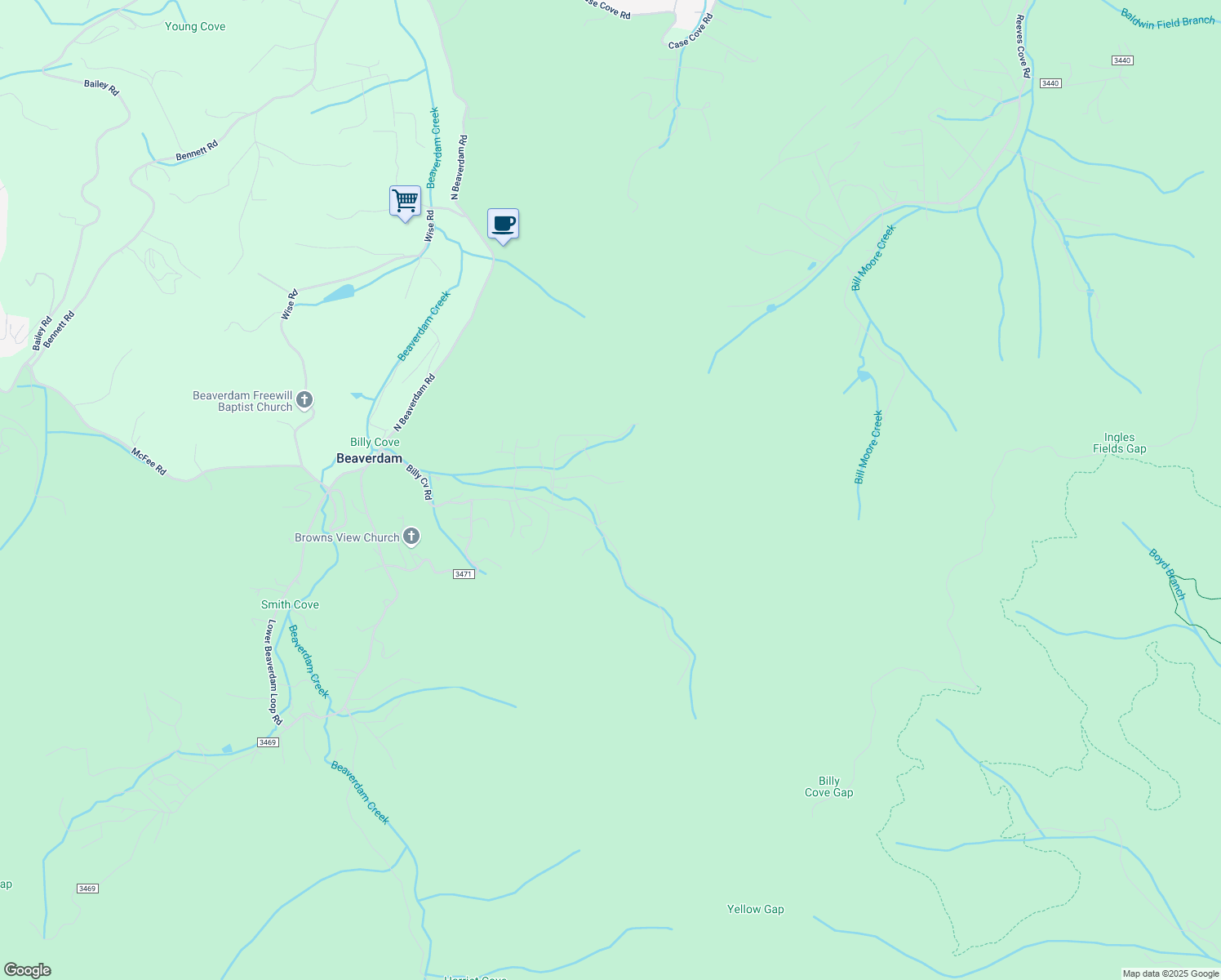 map of restaurants, bars, coffee shops, grocery stores, and more near 54 Buck Spring Acres in Candler