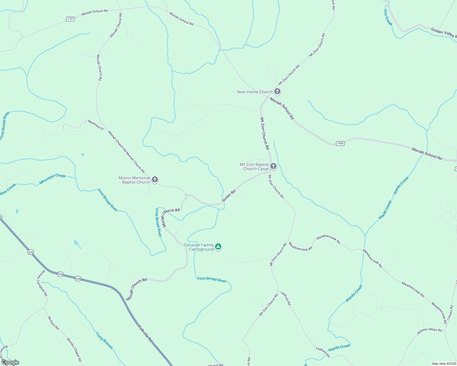 map of restaurants, bars, coffee shops, grocery stores, and more near 130 Susan Road in Casar