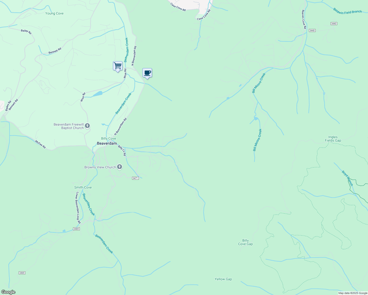 map of restaurants, bars, coffee shops, grocery stores, and more near 54 Buck Spring Acres in Candler