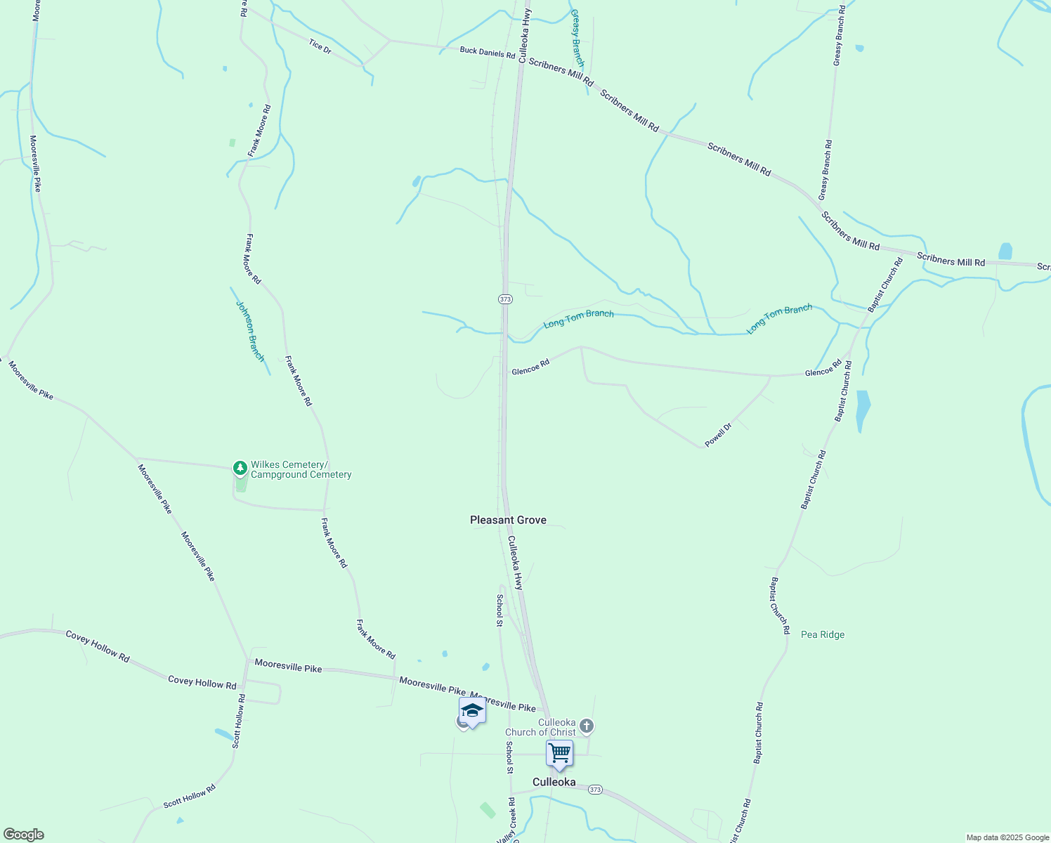 map of restaurants, bars, coffee shops, grocery stores, and more near 2105 Culleoka Highway in Culleoka