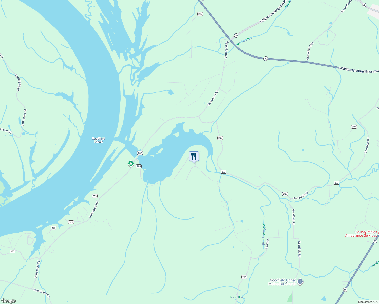 map of restaurants, bars, coffee shops, grocery stores, and more near Denton Road in Decatur