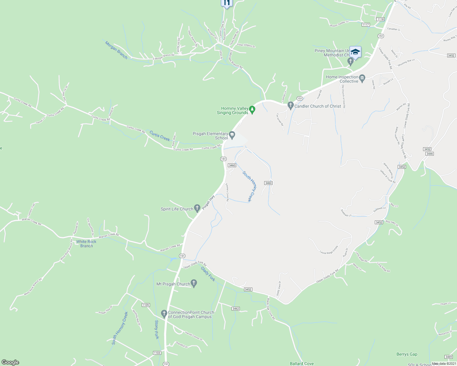 map of restaurants, bars, coffee shops, grocery stores, and more near 11 Emma's Cove Road in Candler