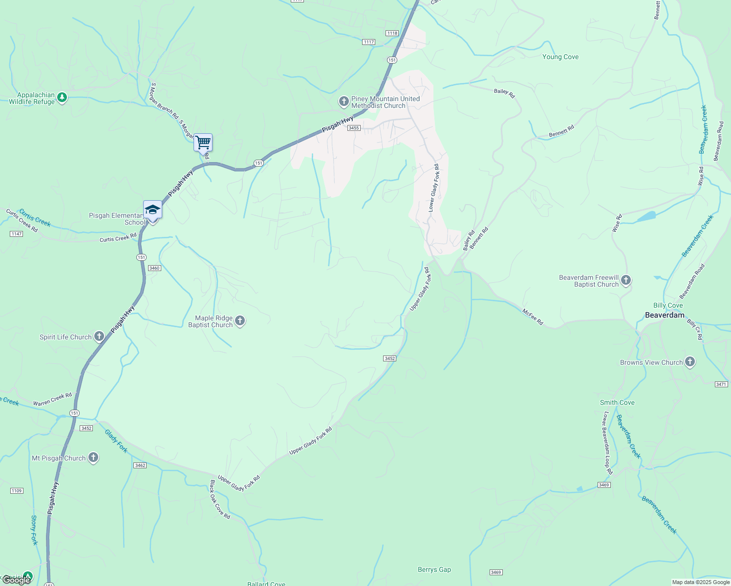 map of restaurants, bars, coffee shops, grocery stores, and more near Luther Road B in Buncombe County