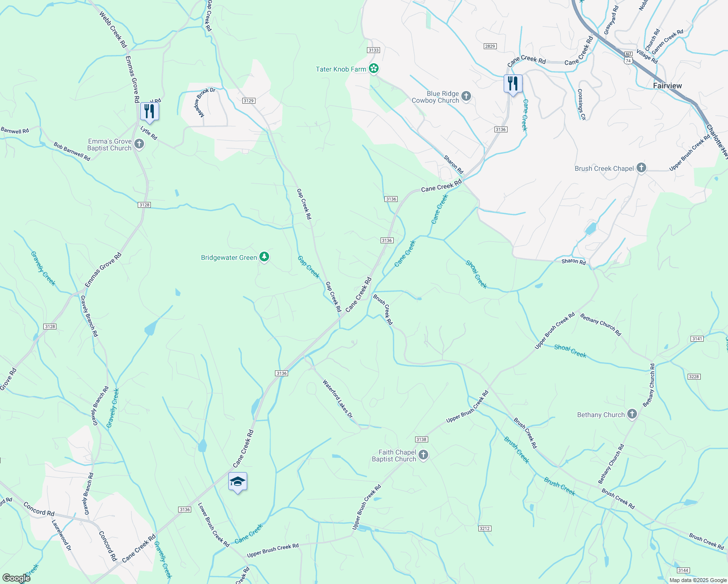 map of restaurants, bars, coffee shops, grocery stores, and more near 1990 State Road 3136 in Fletcher