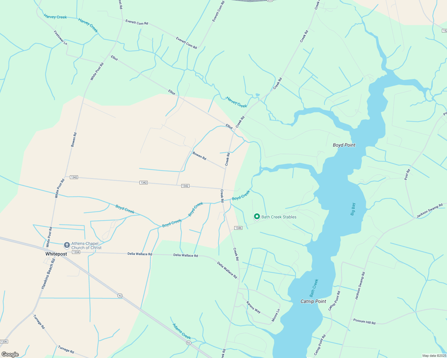 map of restaurants, bars, coffee shops, grocery stores, and more near Creek Road in Bath
