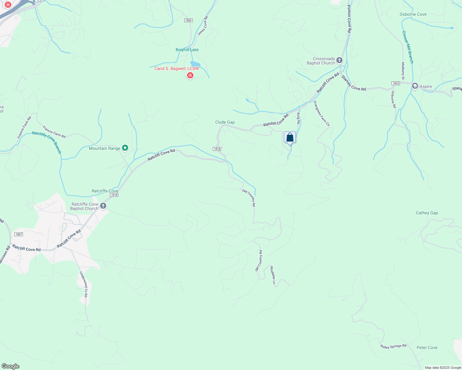 map of restaurants, bars, coffee shops, grocery stores, and more near 69 High Meadow Lane in Waynesville