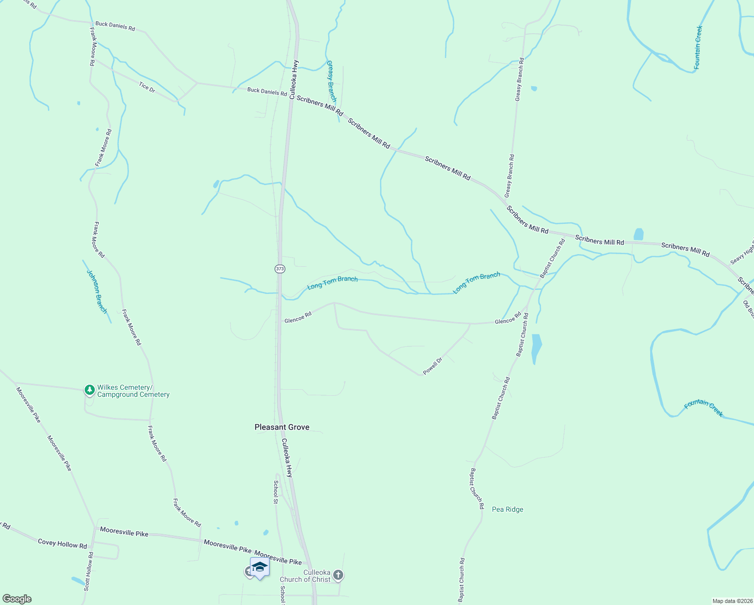 map of restaurants, bars, coffee shops, grocery stores, and more near 2105 Glencoe Road in Culleoka