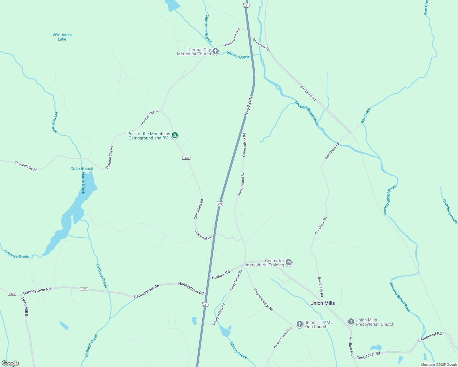 map of restaurants, bars, coffee shops, grocery stores, and more near 4392 U.S. 221 in Union Mills