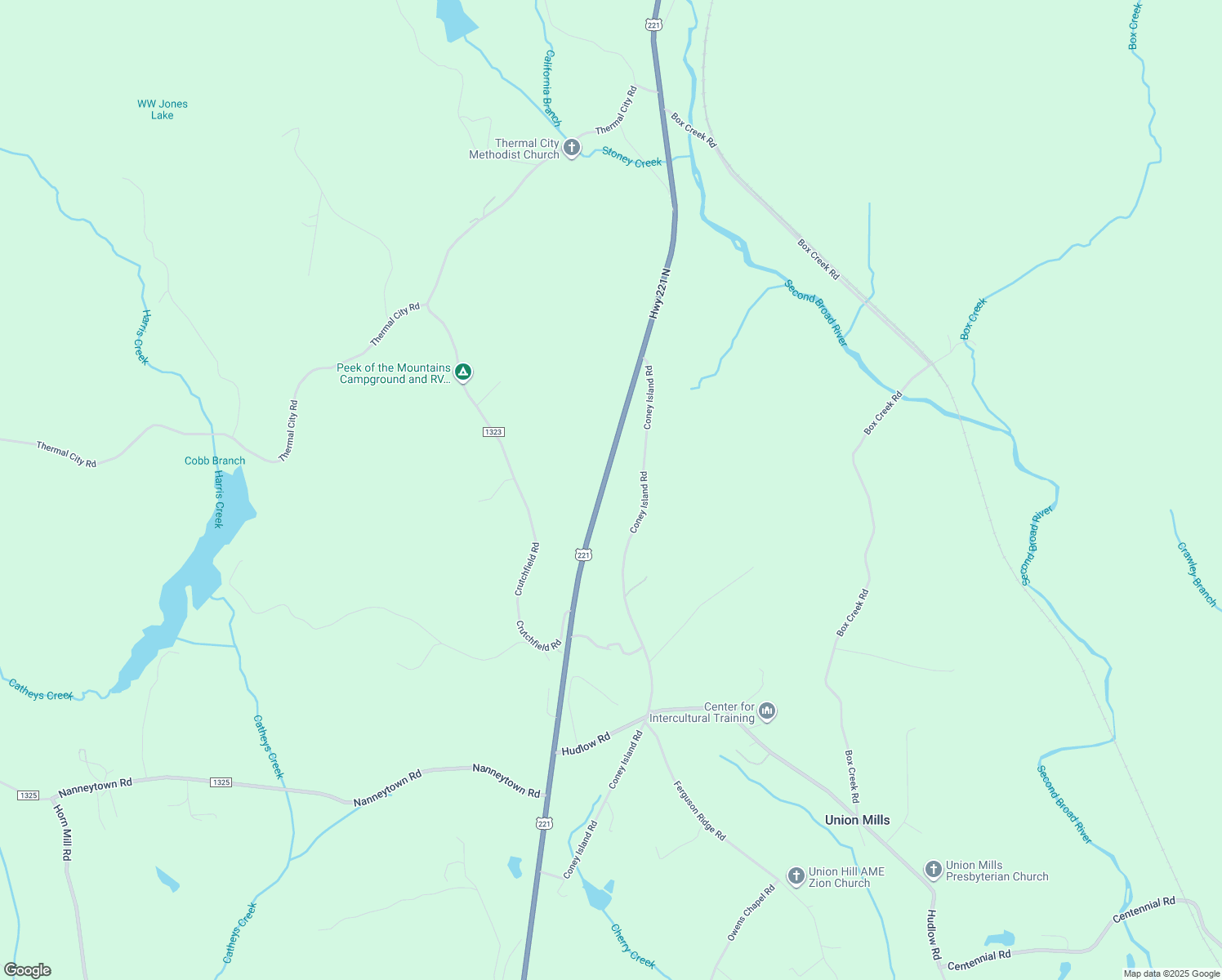 map of restaurants, bars, coffee shops, grocery stores, and more near 4392 U.S. 221 in Union Mills