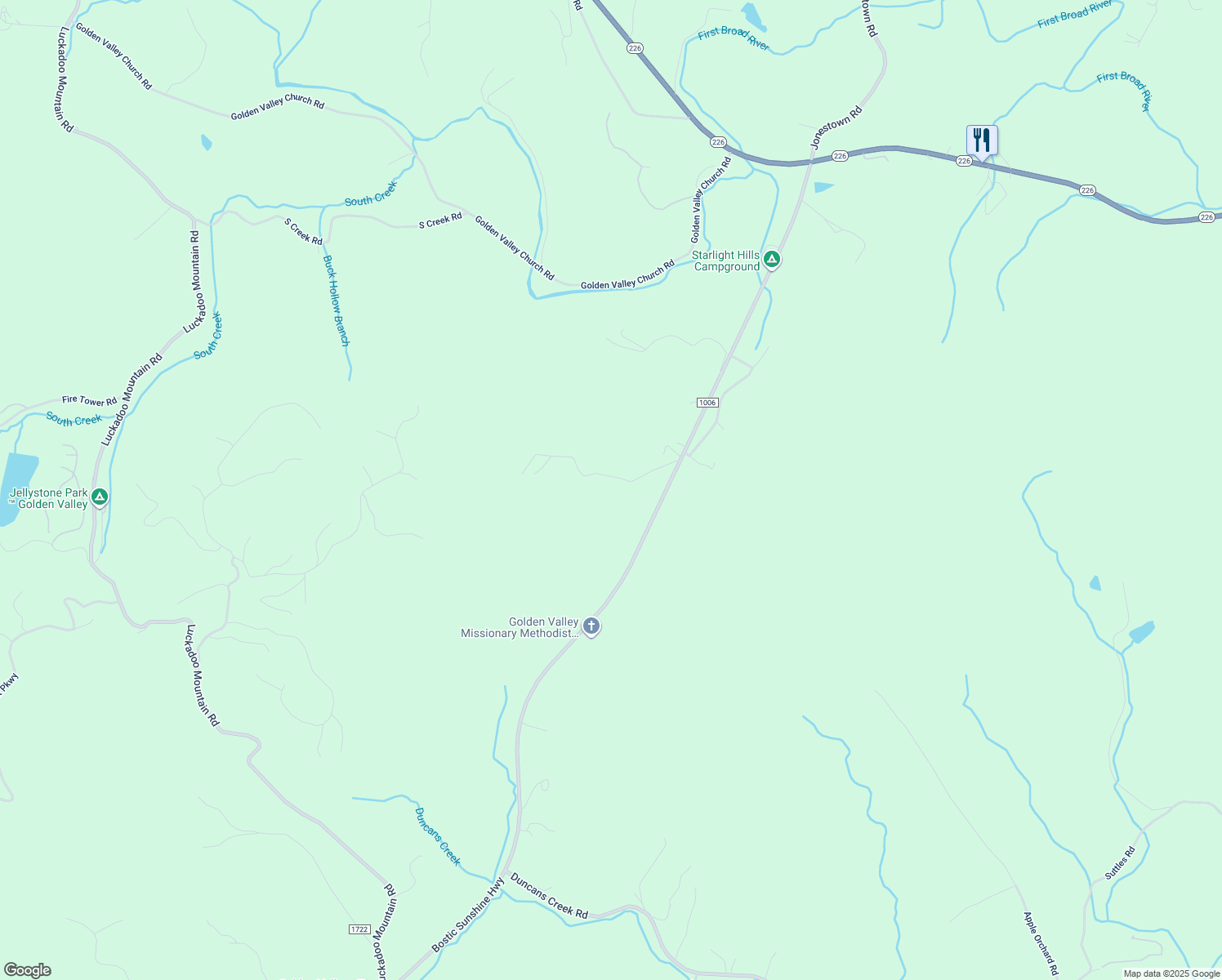 map of restaurants, bars, coffee shops, grocery stores, and more near Laser Drive in Bostic