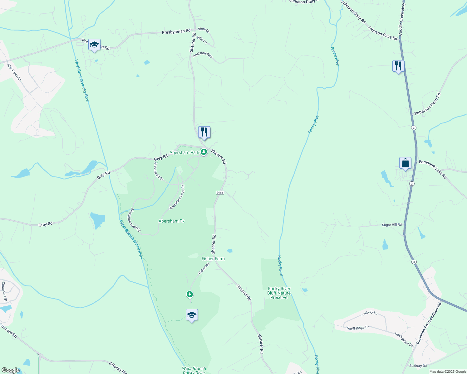 map of restaurants, bars, coffee shops, grocery stores, and more near 21818 Shearer Rd in Davidson