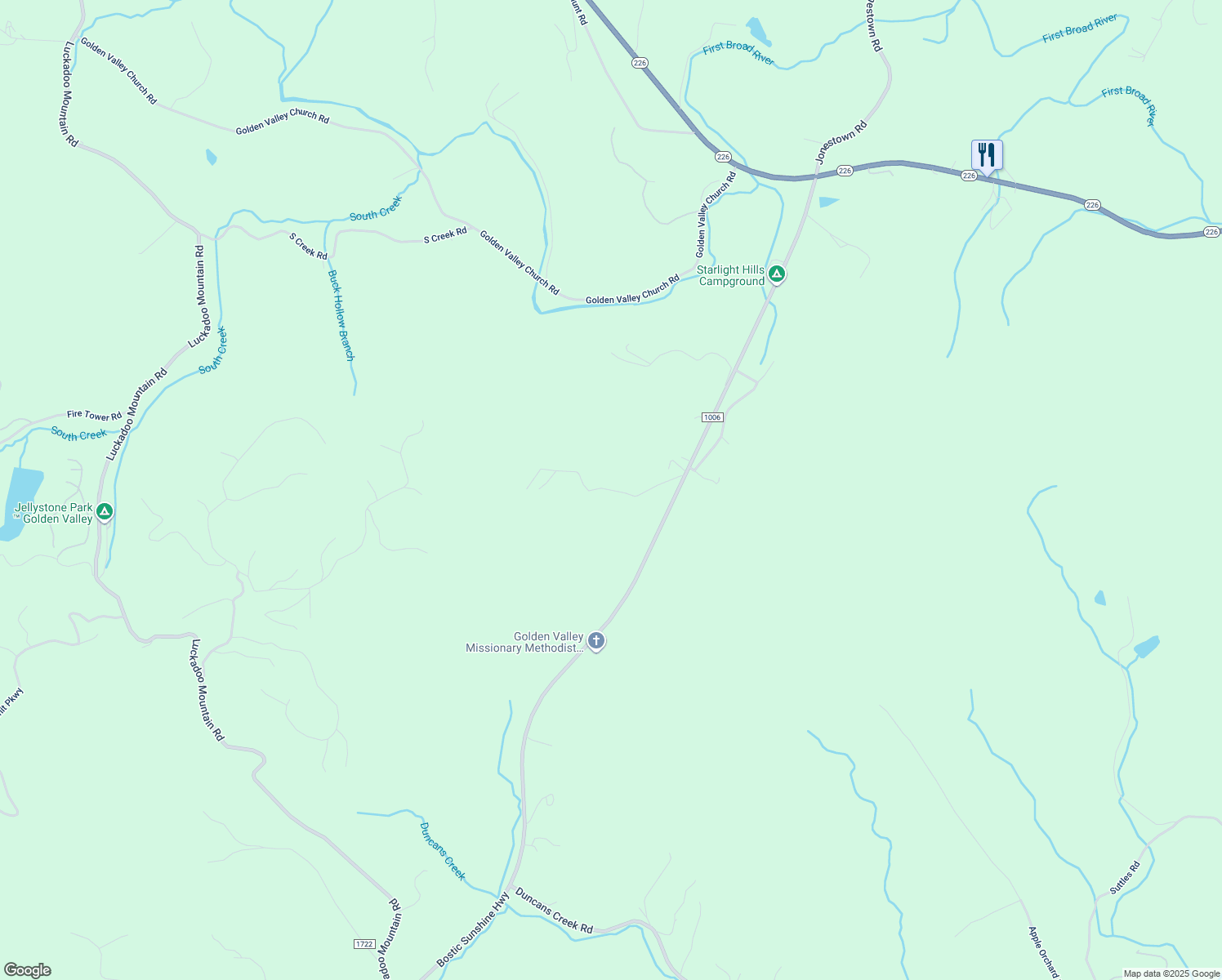 map of restaurants, bars, coffee shops, grocery stores, and more near Laser Drive in Bostic