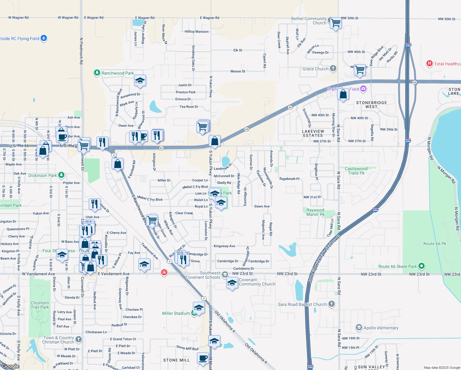 map of restaurants, bars, coffee shops, grocery stores, and more near 716 Heather Terrace in Yukon