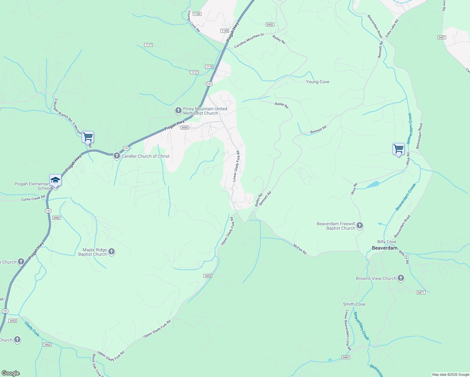 map of restaurants, bars, coffee shops, grocery stores, and more near 177 Lower Glady Fork Road in Candler