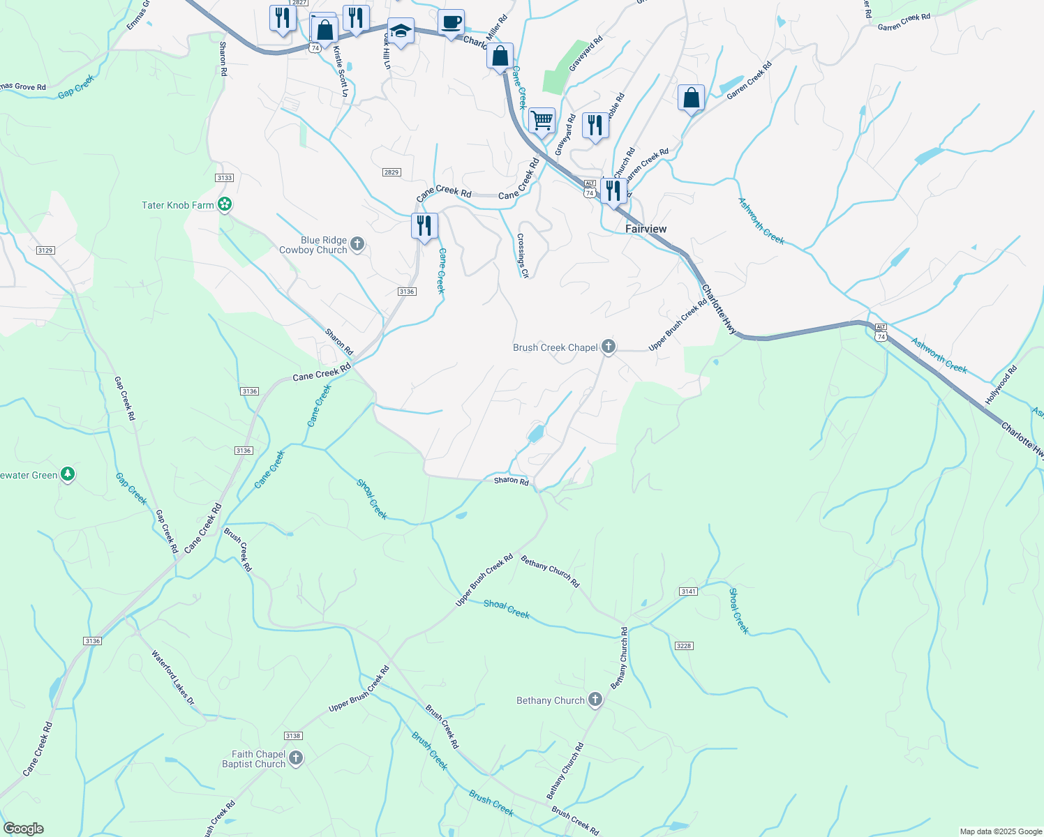 map of restaurants, bars, coffee shops, grocery stores, and more near 18 Emerald Drive in Fairview