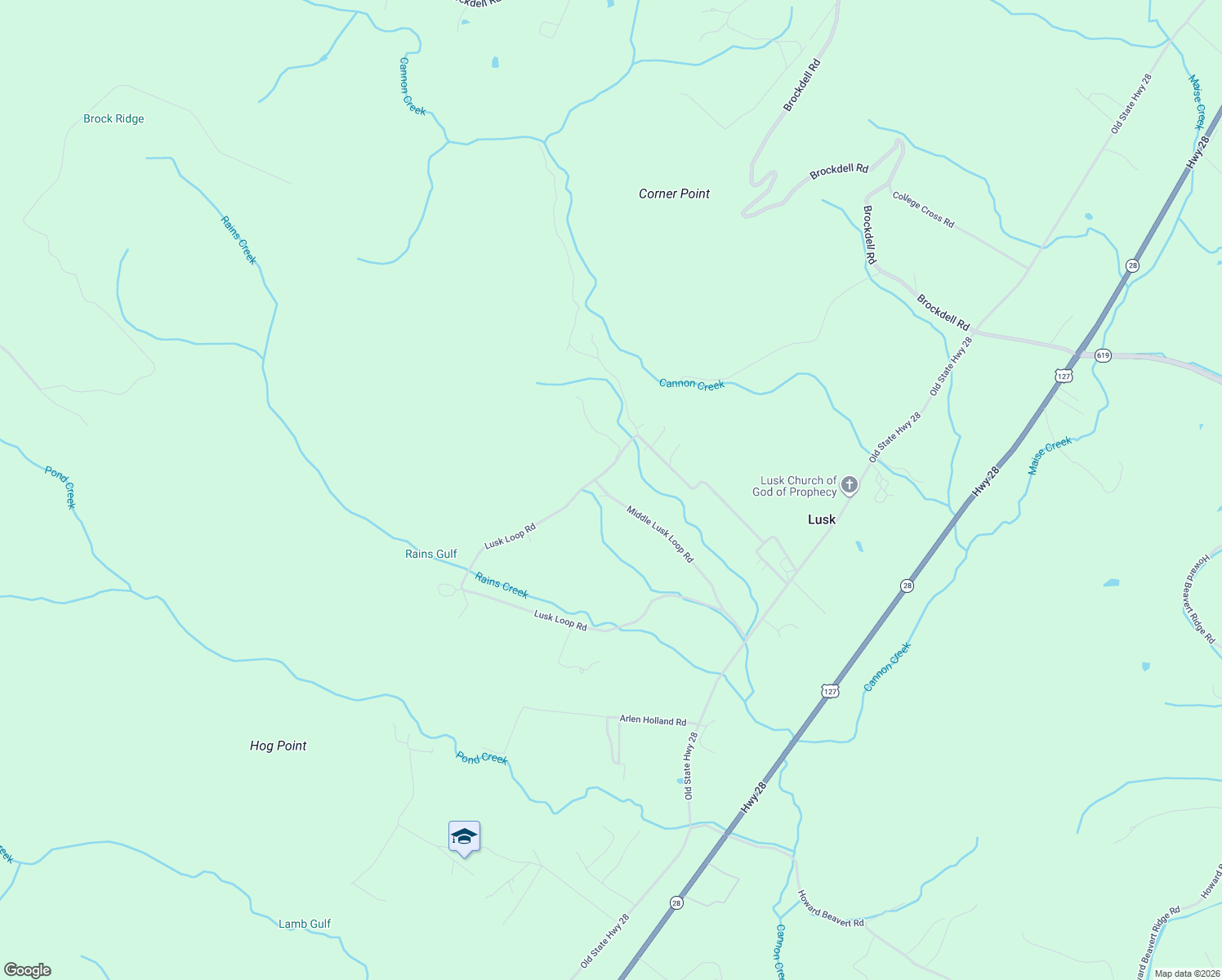 map of restaurants, bars, coffee shops, grocery stores, and more near 512 Middle Lusk Loop Road in Dunlap