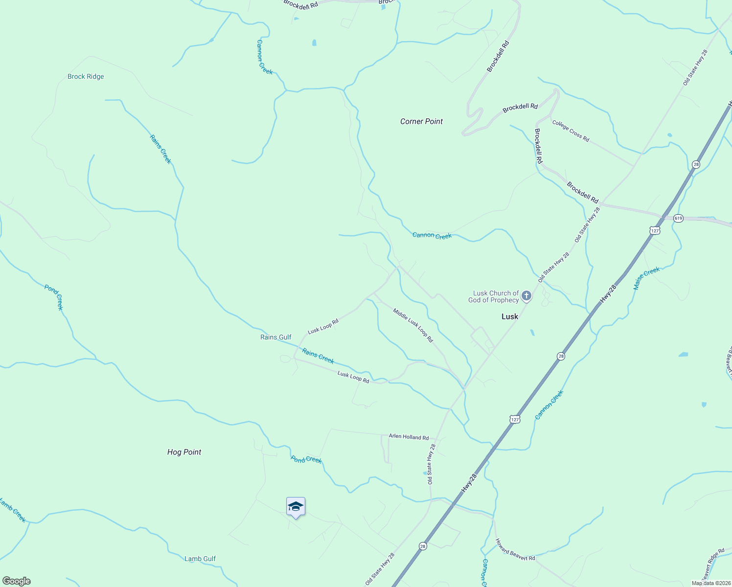 map of restaurants, bars, coffee shops, grocery stores, and more near 512 Middle Lusk Loop Road in Dunlap