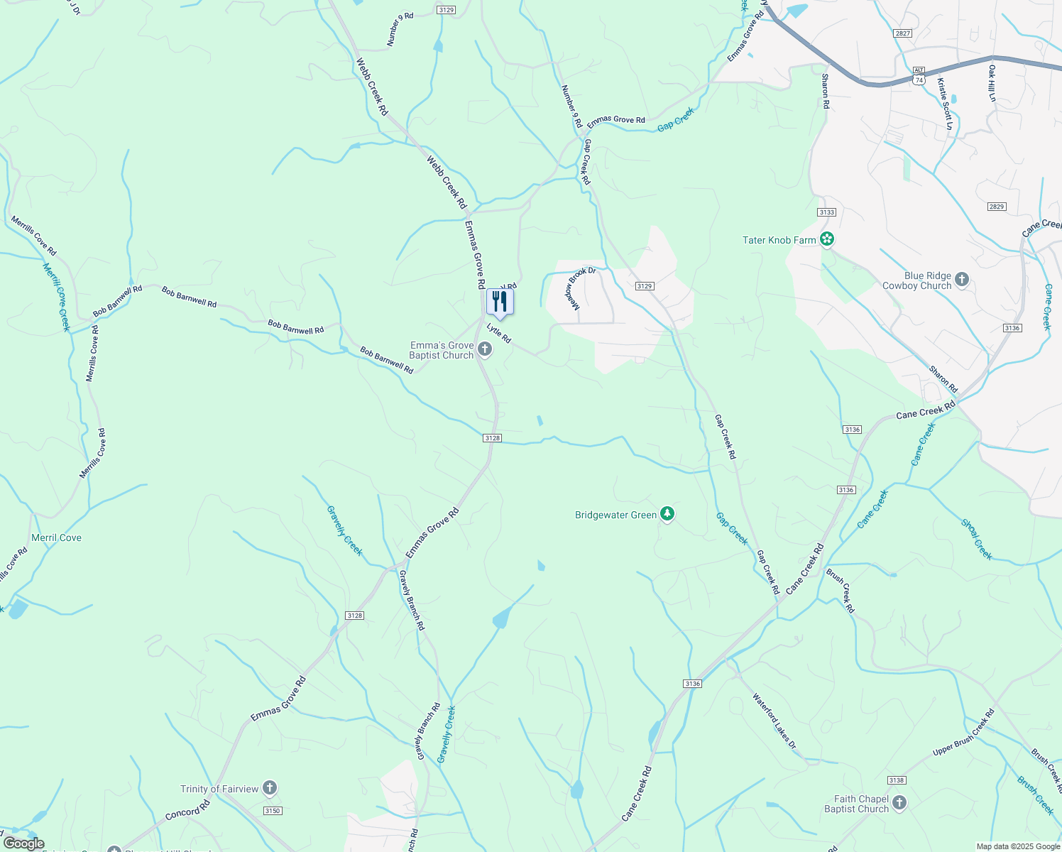 map of restaurants, bars, coffee shops, grocery stores, and more near 7 Briarwood Ln in Fletcher