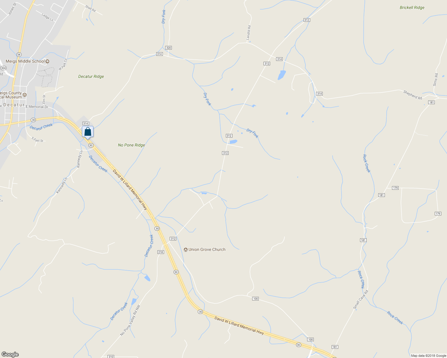 map of restaurants, bars, coffee shops, grocery stores, and more near 12320 North Nopone Valley Road in Decatur