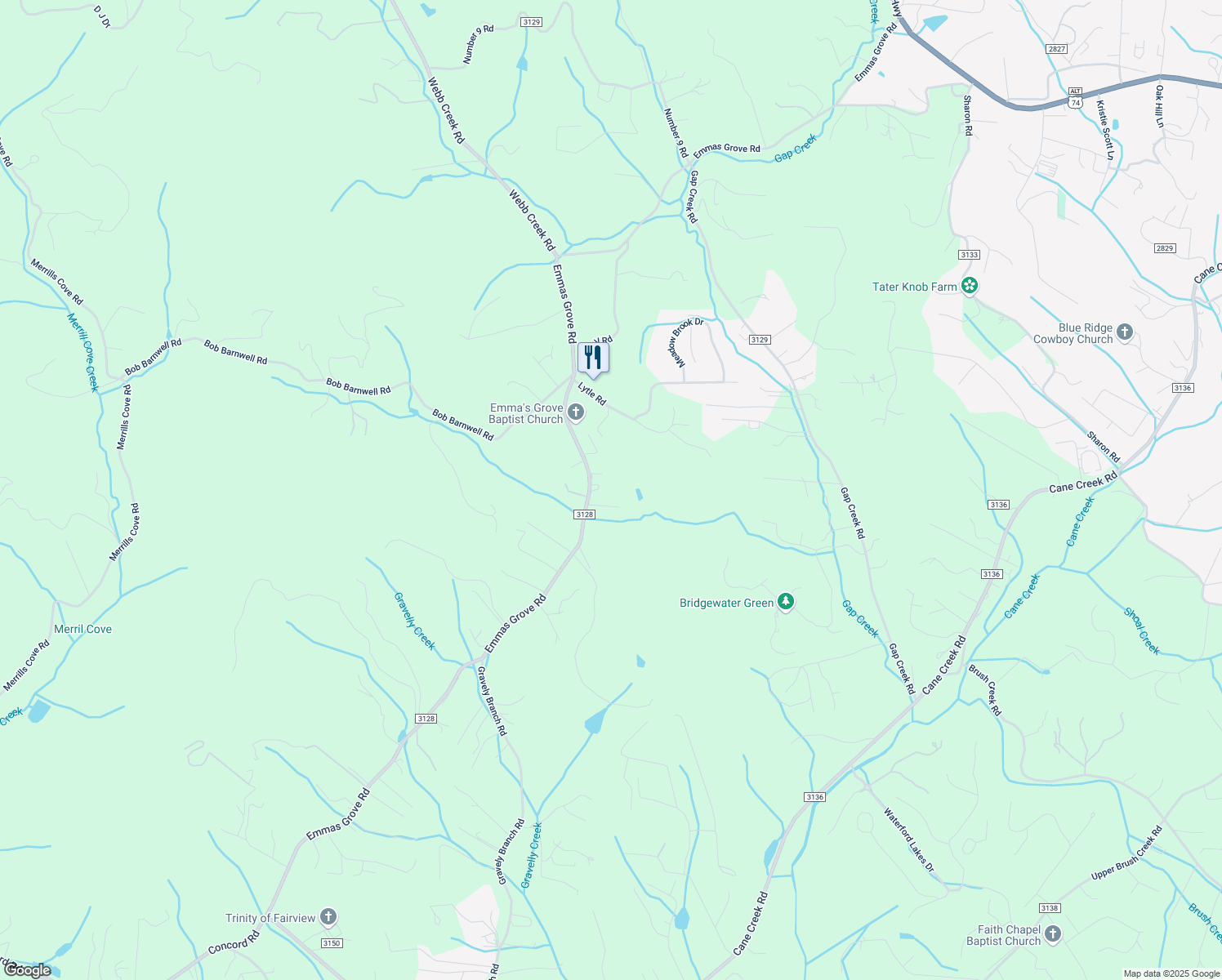 map of restaurants, bars, coffee shops, grocery stores, and more near 7 Briarwood Lane in Fletcher
