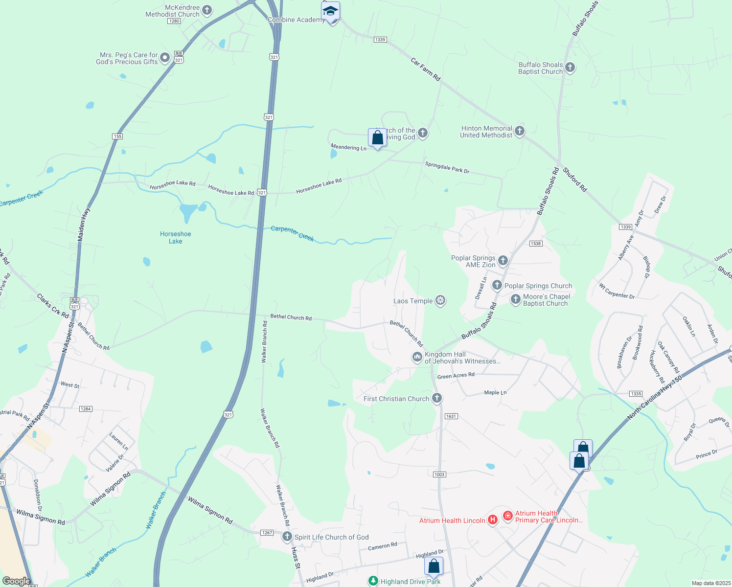 map of restaurants, bars, coffee shops, grocery stores, and more near 1492 Dawnview Lane in Lincolnton