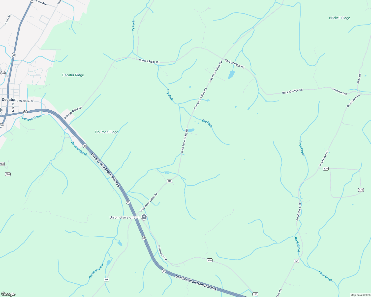 map of restaurants, bars, coffee shops, grocery stores, and more near 12517 North Nopone Valley Road in Decatur