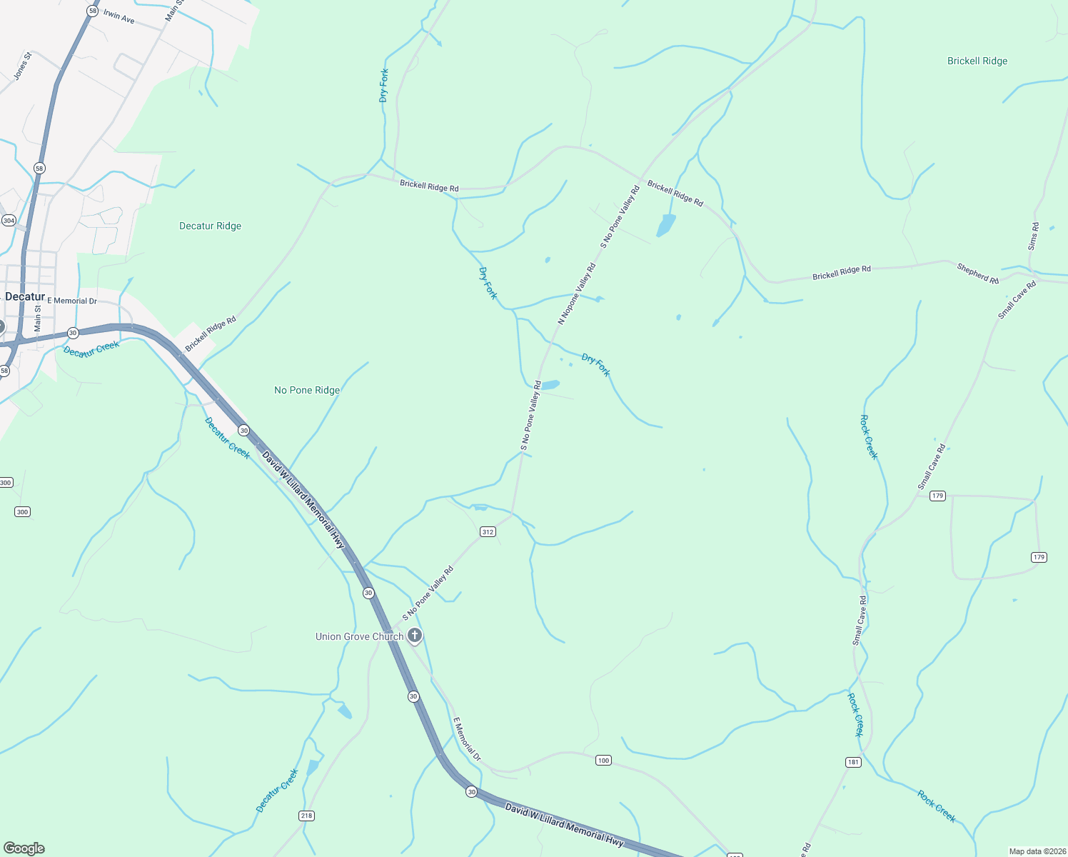 map of restaurants, bars, coffee shops, grocery stores, and more near 12517 North Nopone Valley Road in Decatur