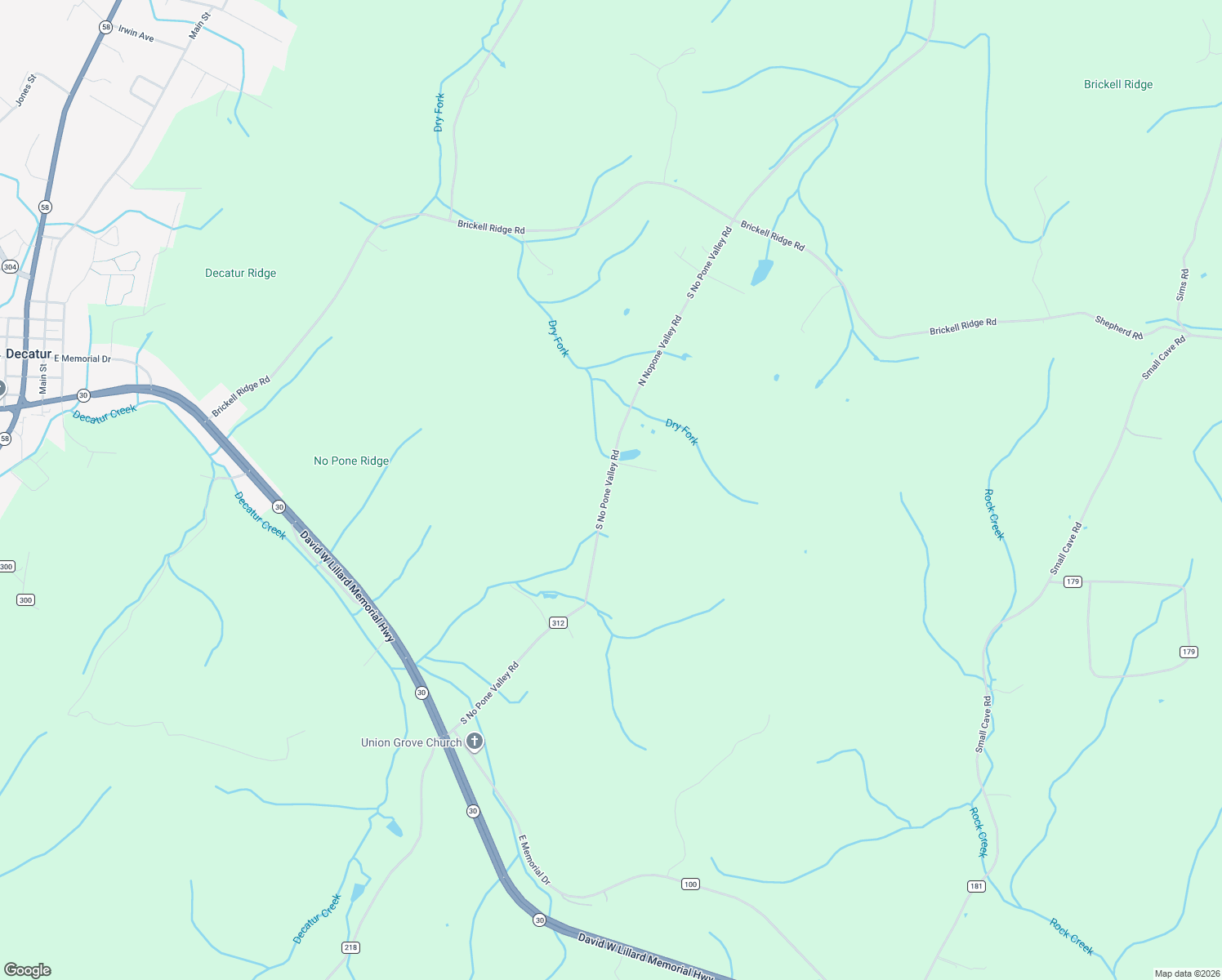 map of restaurants, bars, coffee shops, grocery stores, and more near 12408-12600 North Nopone Valley Road in Decatur
