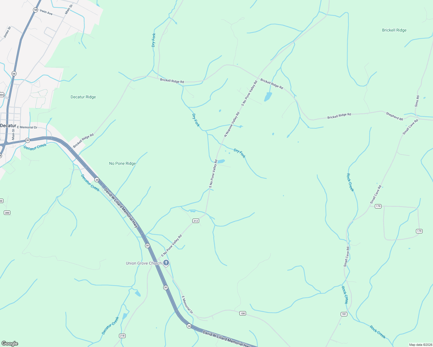 map of restaurants, bars, coffee shops, grocery stores, and more near 12408-12600 North Nopone Valley Road in Decatur