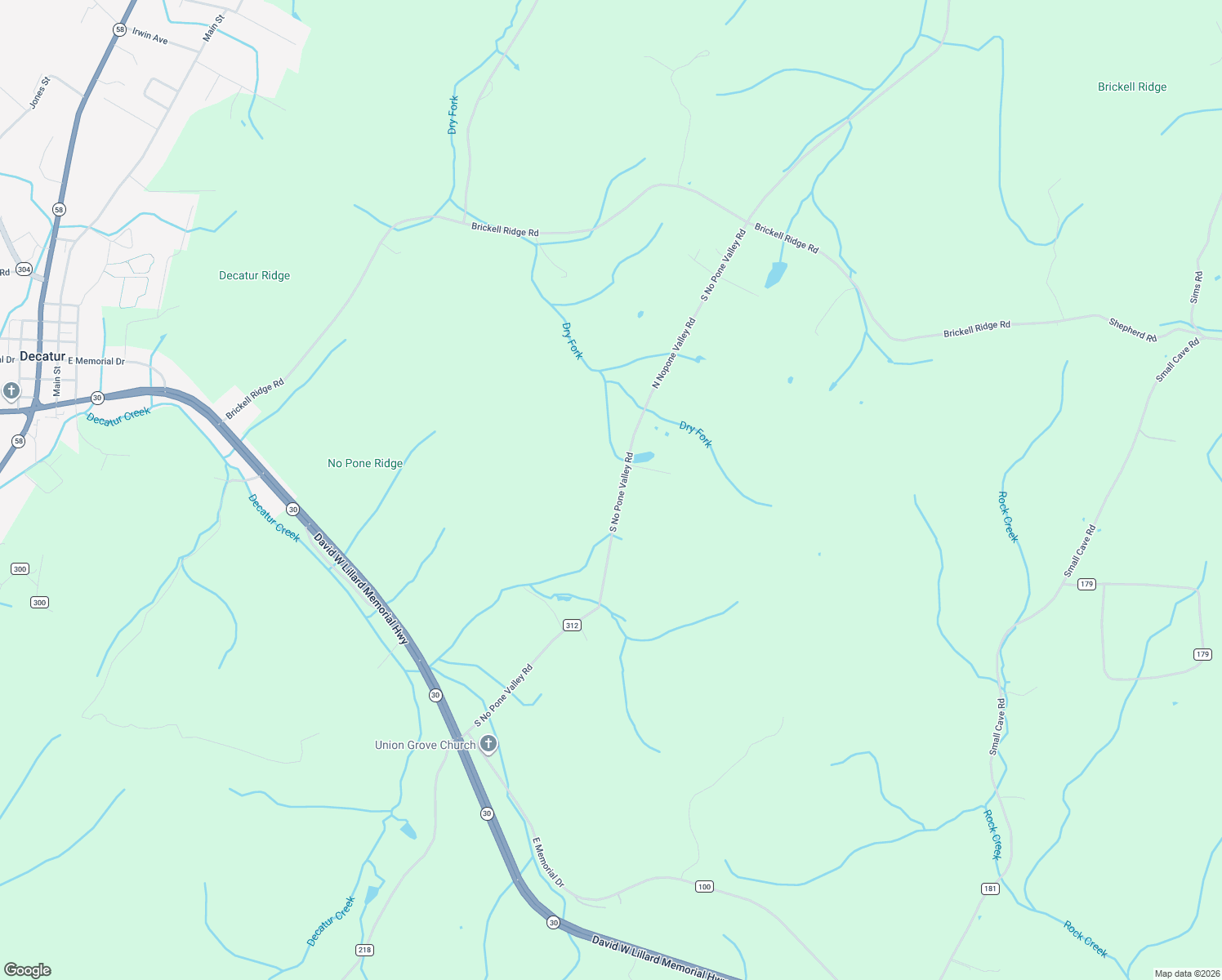 map of restaurants, bars, coffee shops, grocery stores, and more near 12517 North Nopone Valley Road in Decatur