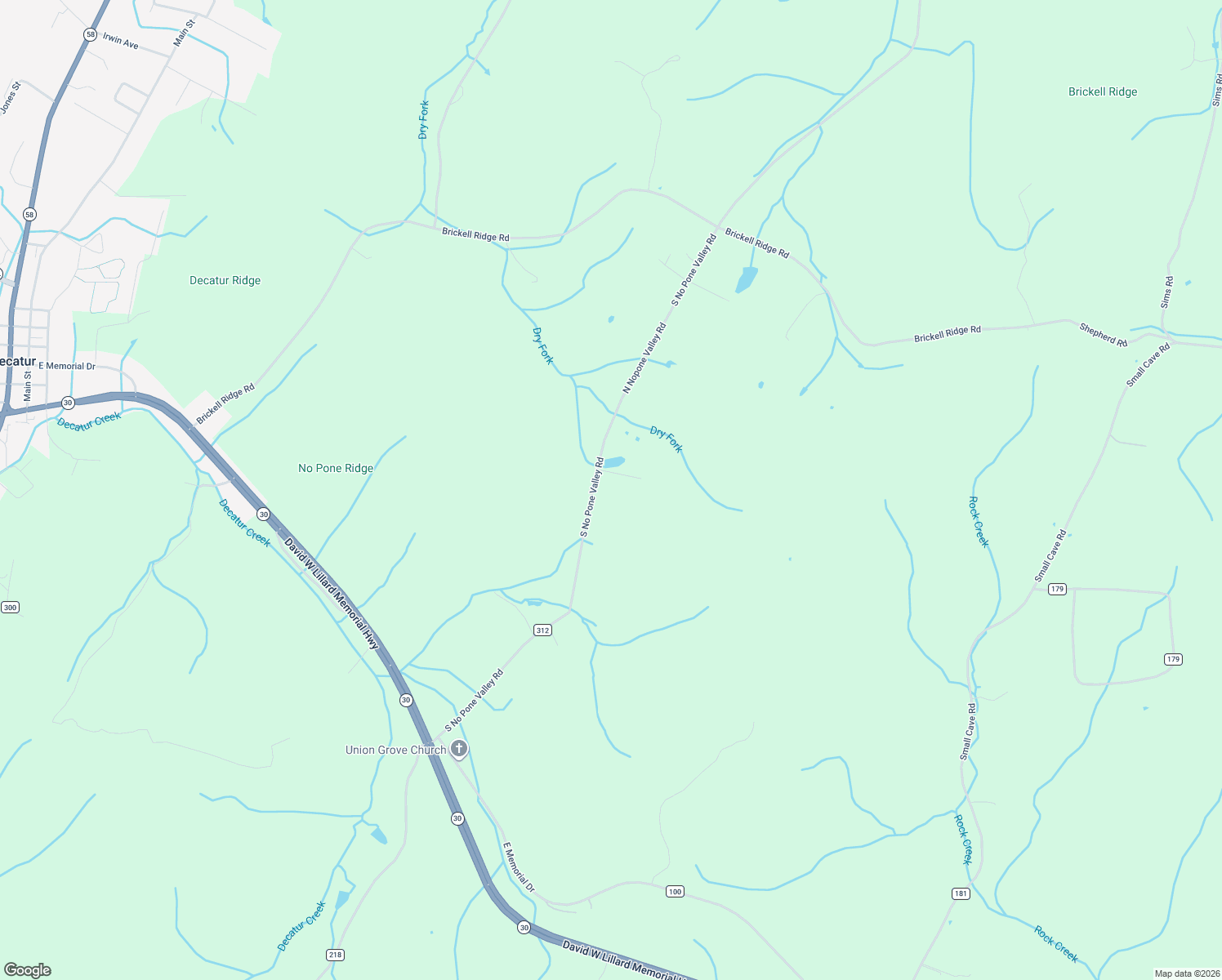 map of restaurants, bars, coffee shops, grocery stores, and more near 12408-12600 North Nopone Valley Road in Decatur