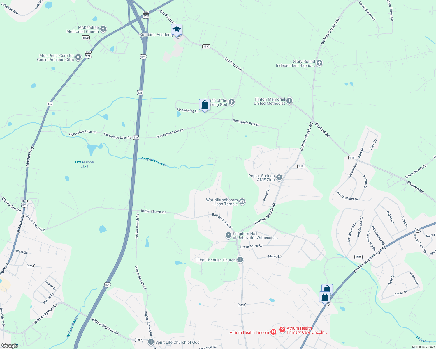 map of restaurants, bars, coffee shops, grocery stores, and more near 1557 Hamlet Street in Lincolnton