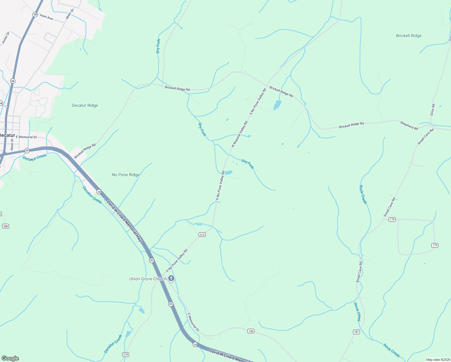 map of restaurants, bars, coffee shops, grocery stores, and more near 12408-12600 North Nopone Valley Road in Decatur