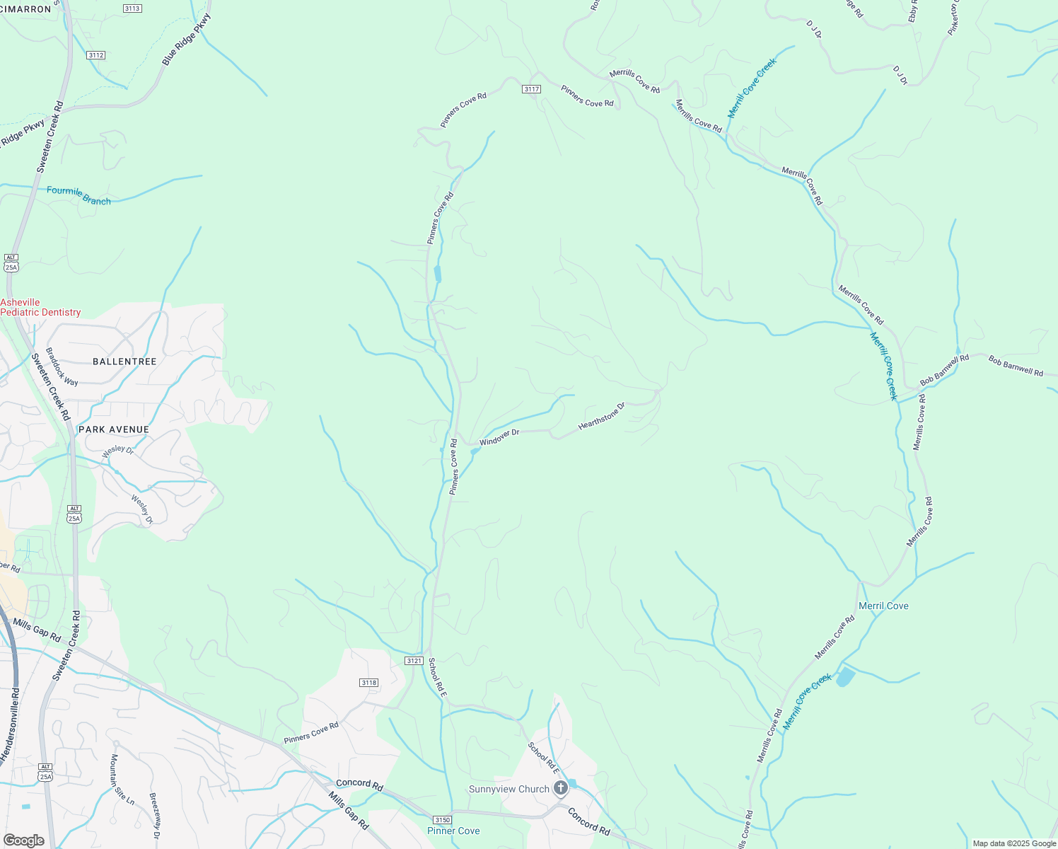map of restaurants, bars, coffee shops, grocery stores, and more near 56 Windover Drive in Asheville