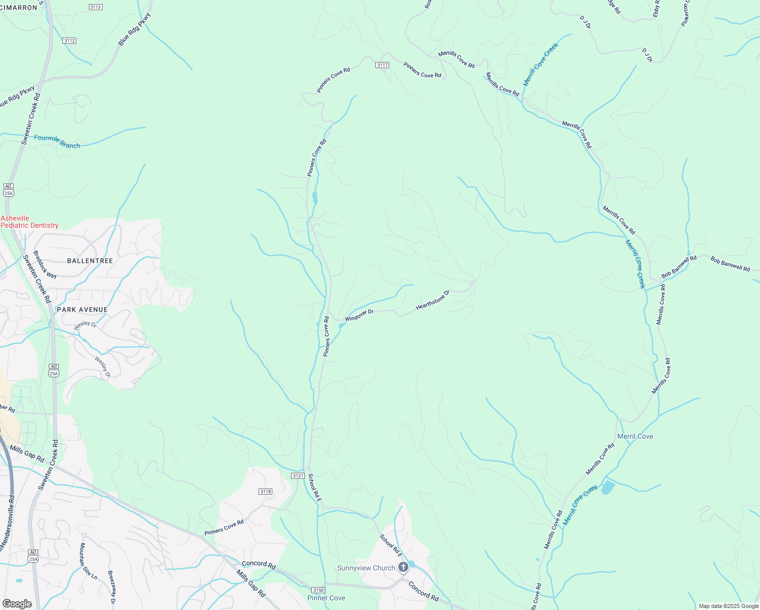 map of restaurants, bars, coffee shops, grocery stores, and more near 56 Windover Drive in Asheville
