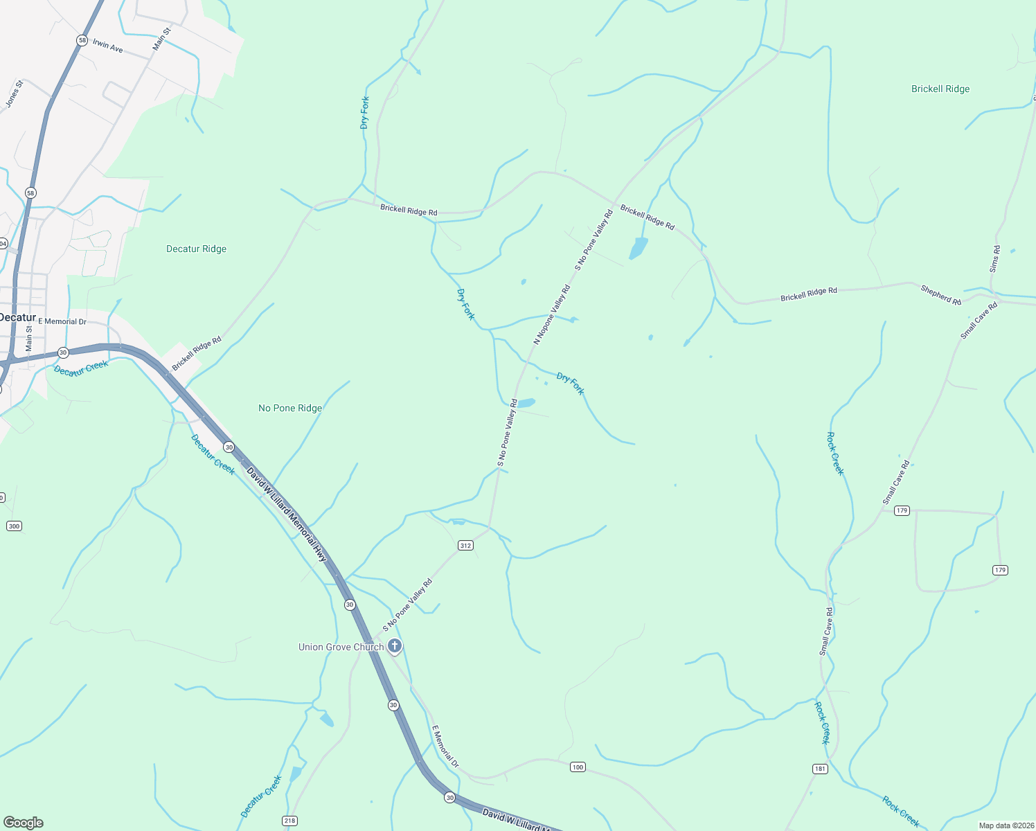 map of restaurants, bars, coffee shops, grocery stores, and more near 12408-12600 North Nopone Valley Road in Decatur