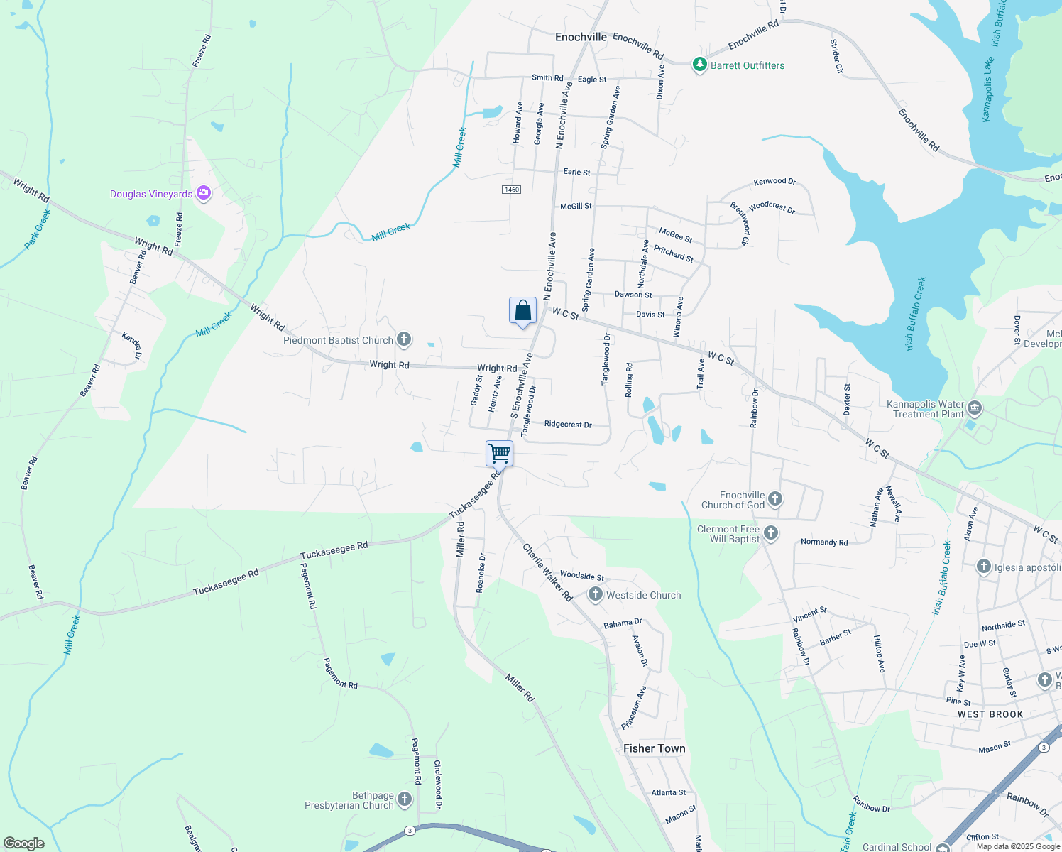 map of restaurants, bars, coffee shops, grocery stores, and more near 230 Tanglewood Drive in Kannapolis