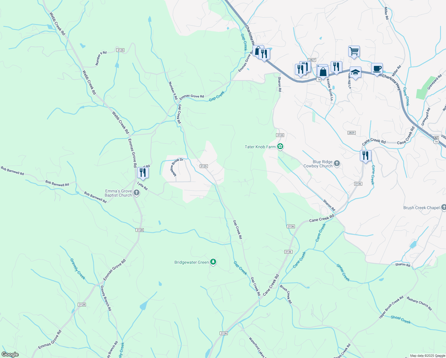 map of restaurants, bars, coffee shops, grocery stores, and more near 134 Mountain View Road in Fairview