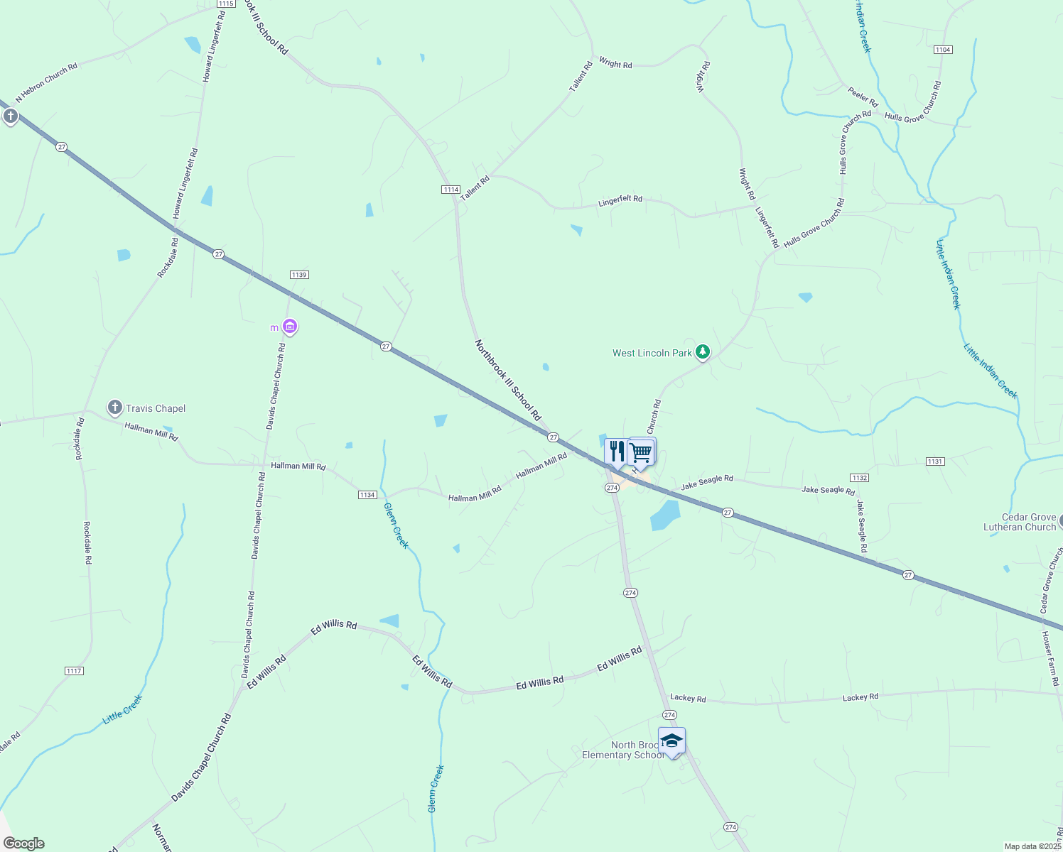 map of restaurants, bars, coffee shops, grocery stores, and more near 6849 North Carolina 27 in Vale