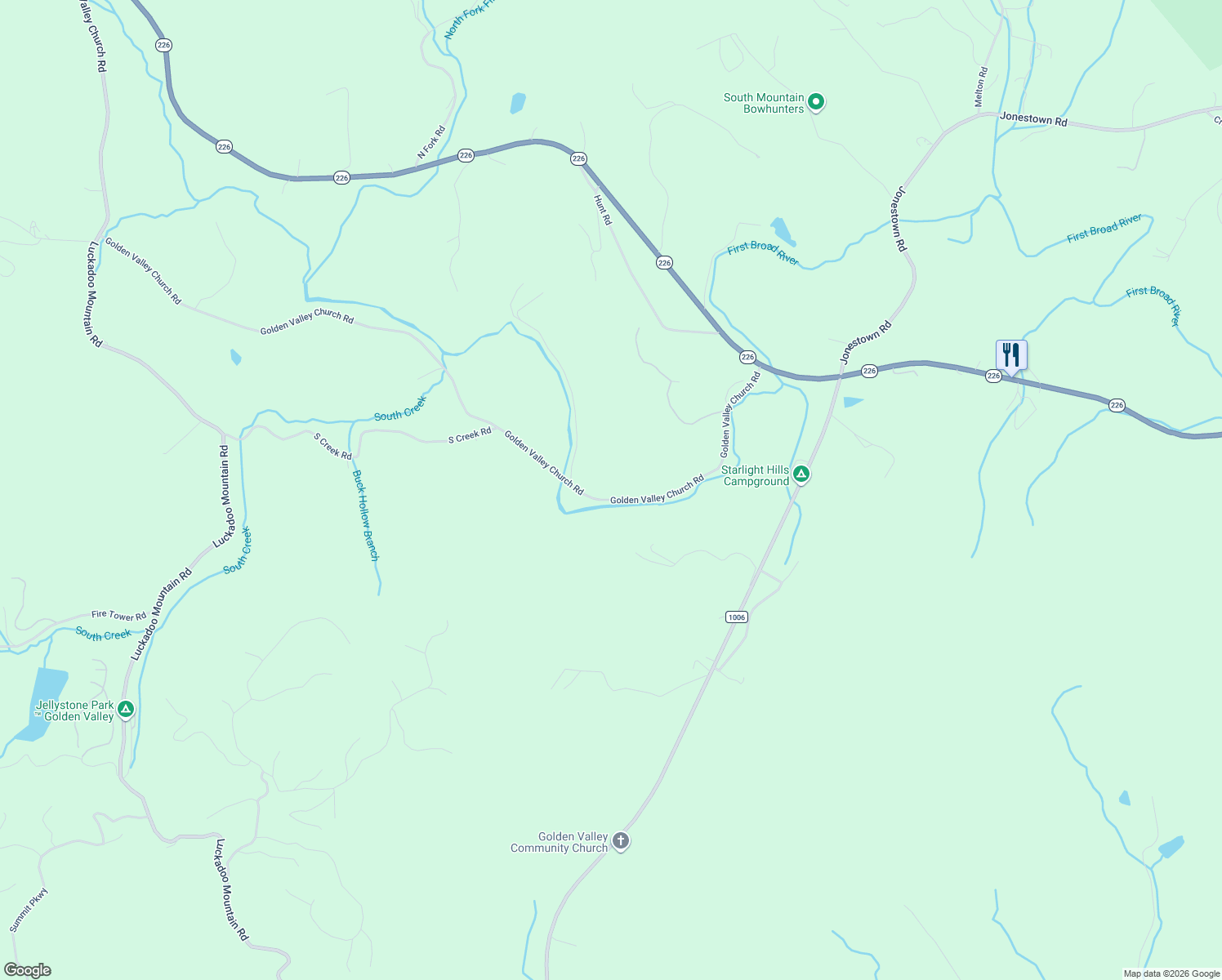 map of restaurants, bars, coffee shops, grocery stores, and more near 468 Golden Valley Church Road in Bostic