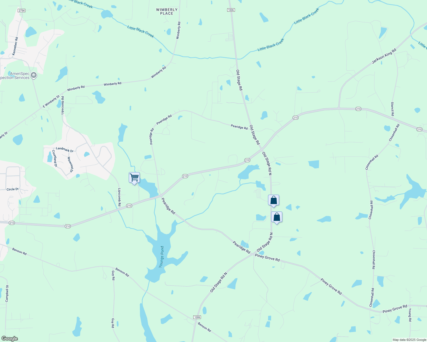 map of restaurants, bars, coffee shops, grocery stores, and more near 11564 Nc 210 North in Angier