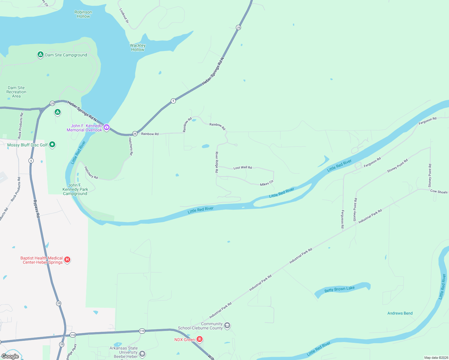 map of restaurants, bars, coffee shops, grocery stores, and more near 270 River Ridge Road in Heber Springs